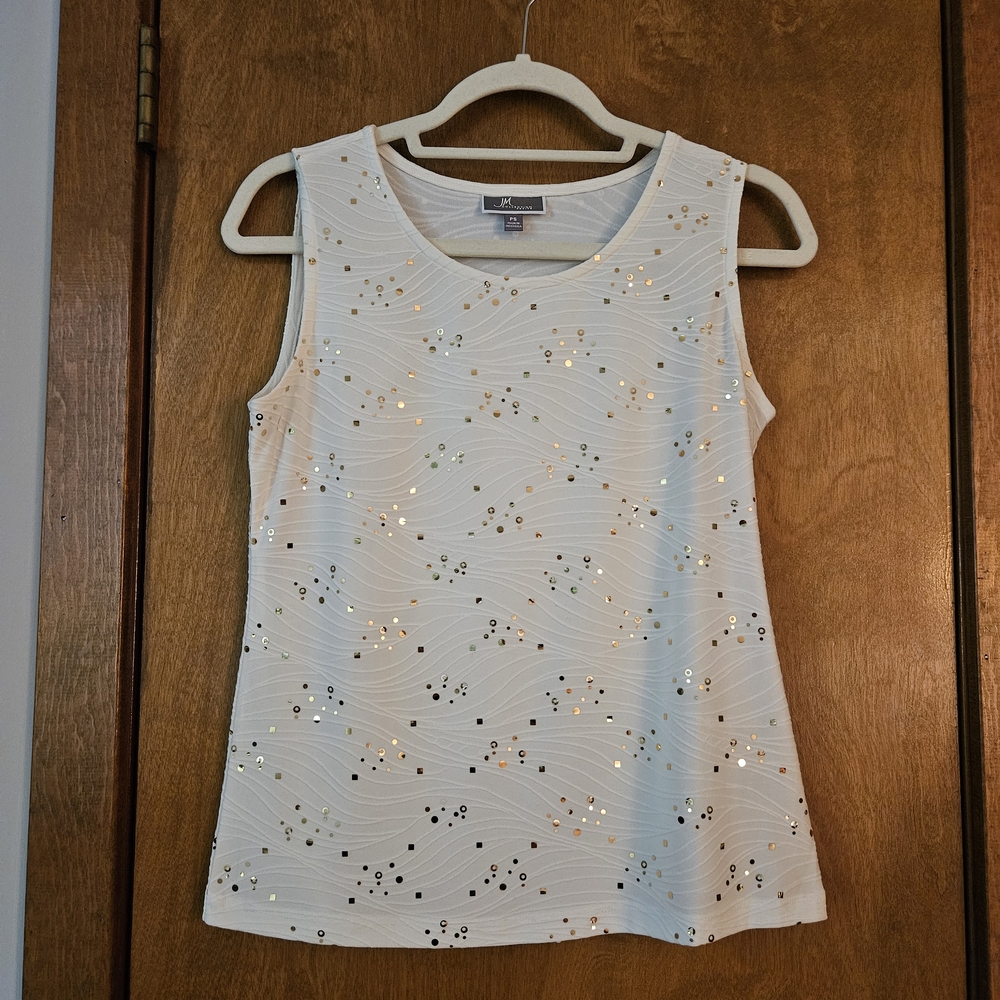 JM Collection Petite Cream Sleeveless Top with Gold Accents